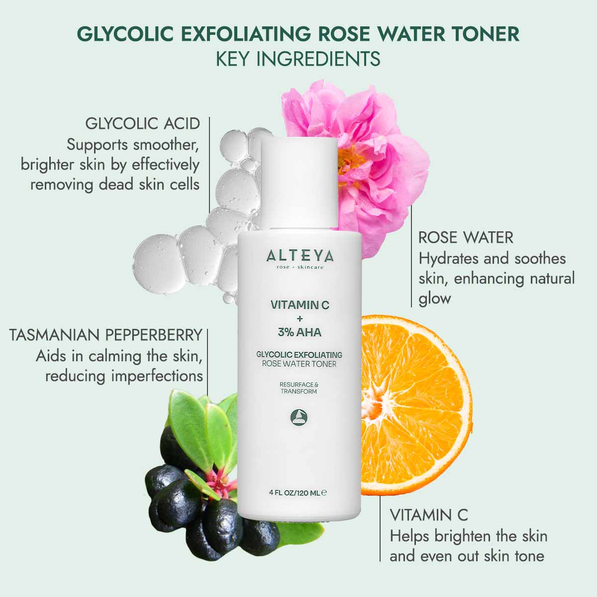 Alteya Organics Glycolic Rose Water Toner Gesichtswasser AHA
