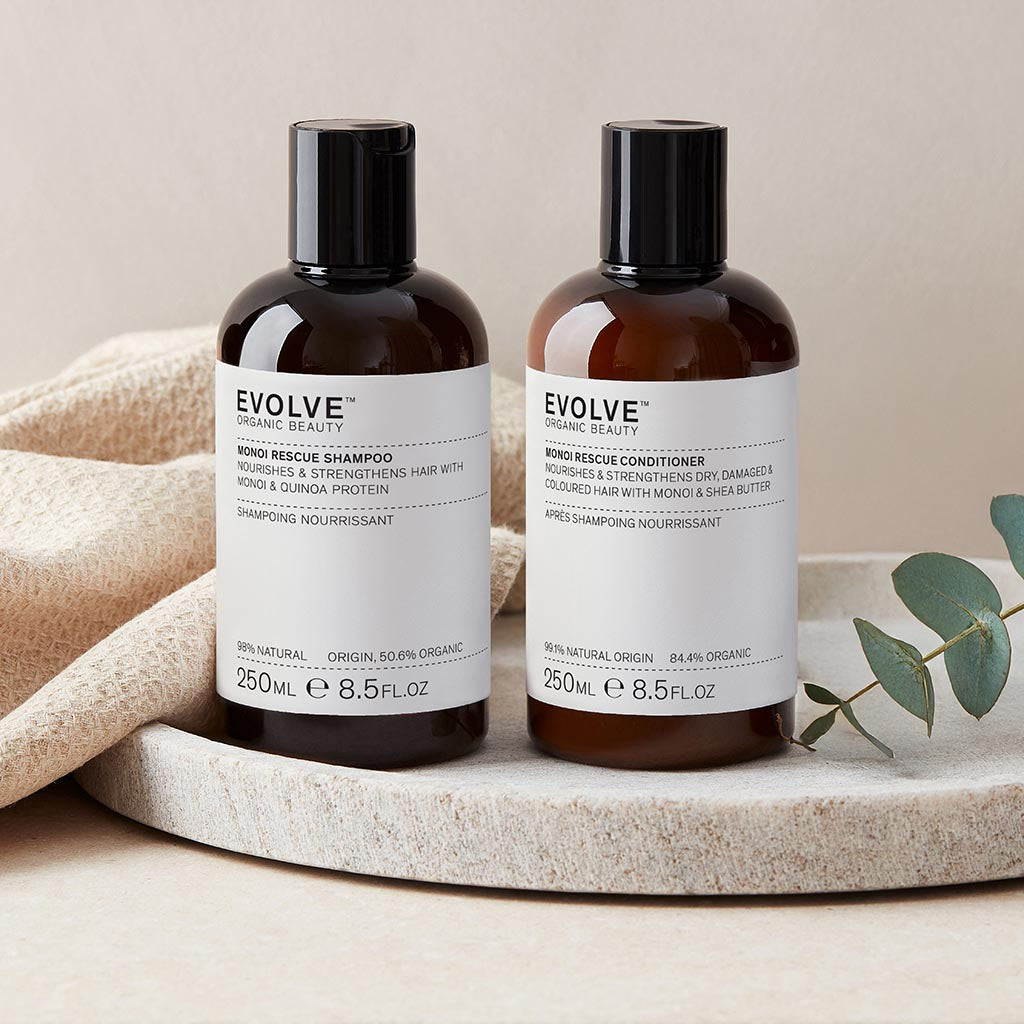 Evolve Organic Beauty Monoi Rescue Shampoo & Spülung Set Glanz