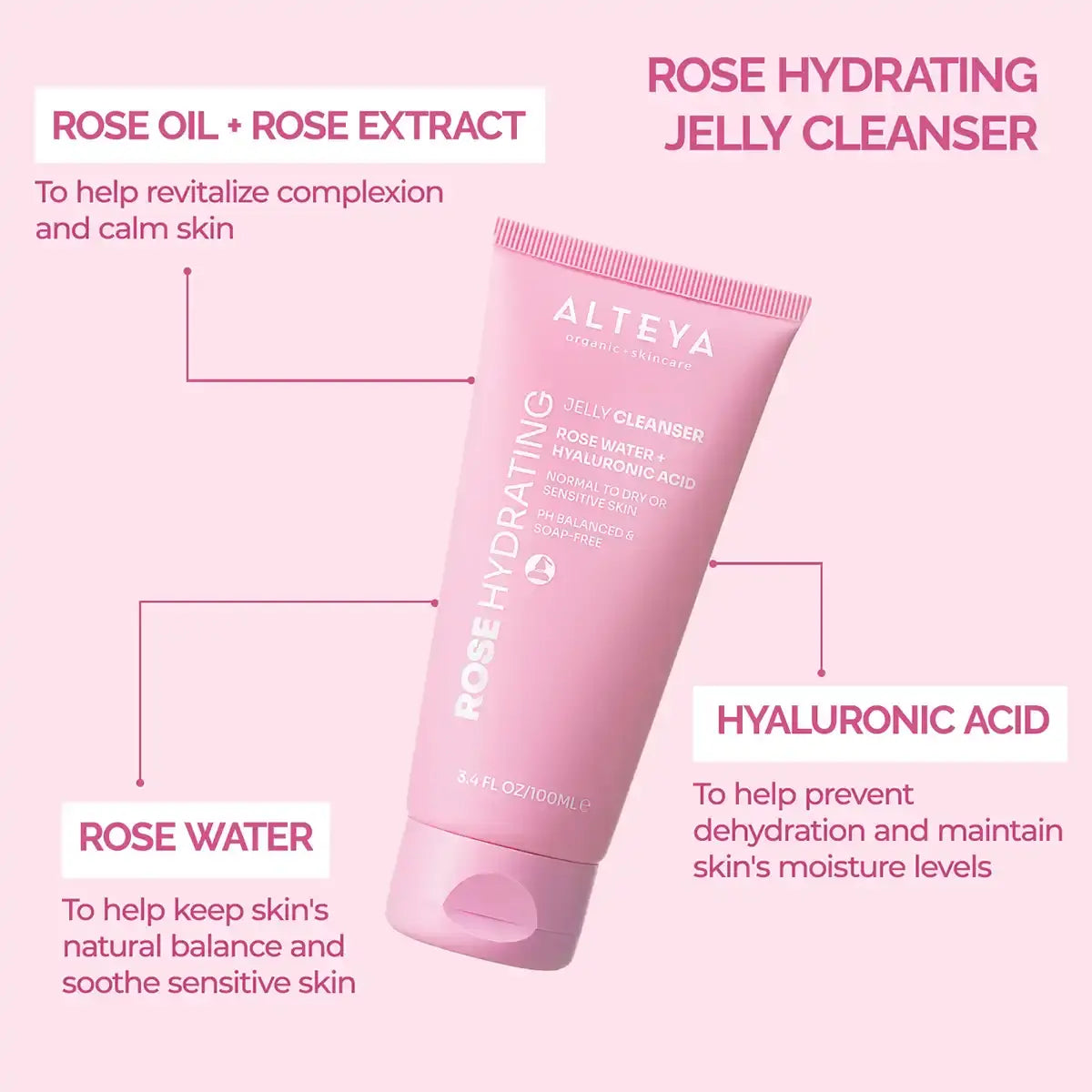 Alteya Pure Rose Hydrating Jelly Cleanser Reinigungsgel 100 ml Hyaluron