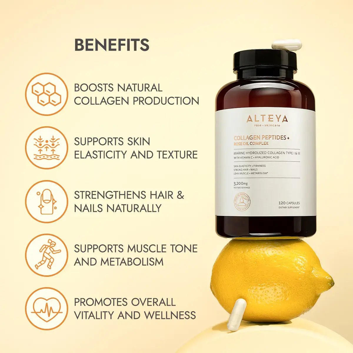 Alteya Collagen Peptides Rosenöl Kapseln Haut Haare