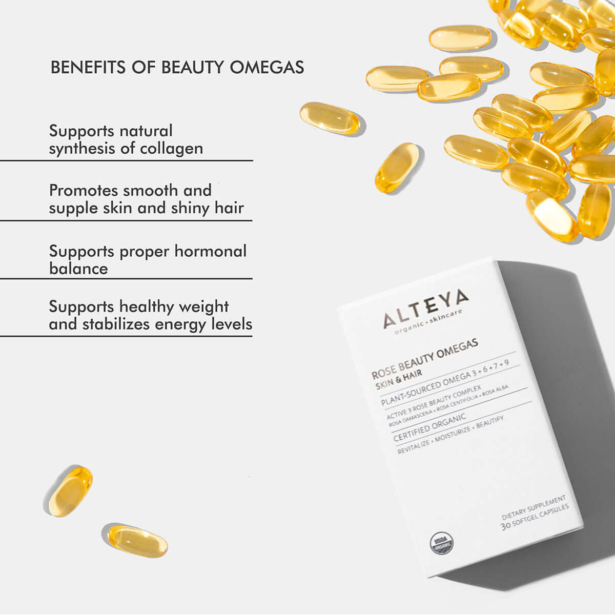 Alteya Organic Supplements Rose Beauty Omegas Kapseln Haut Haare