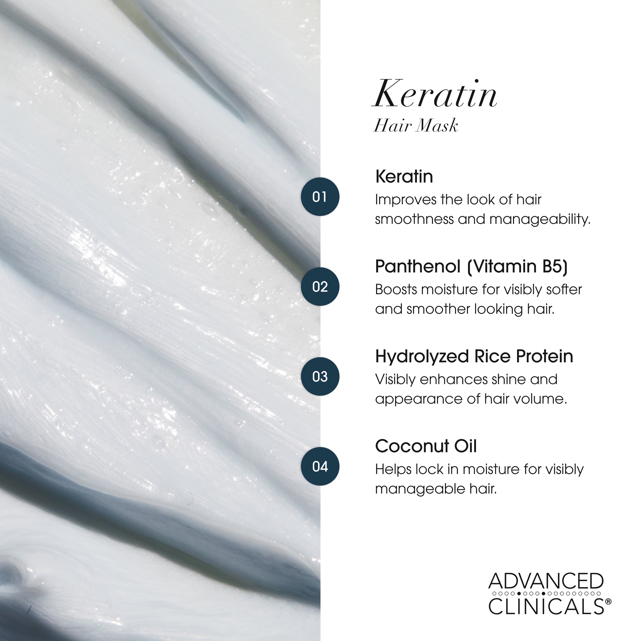 Advanced Clinicals Keratin Haarmaske mit Kokosöl gegen Frizz