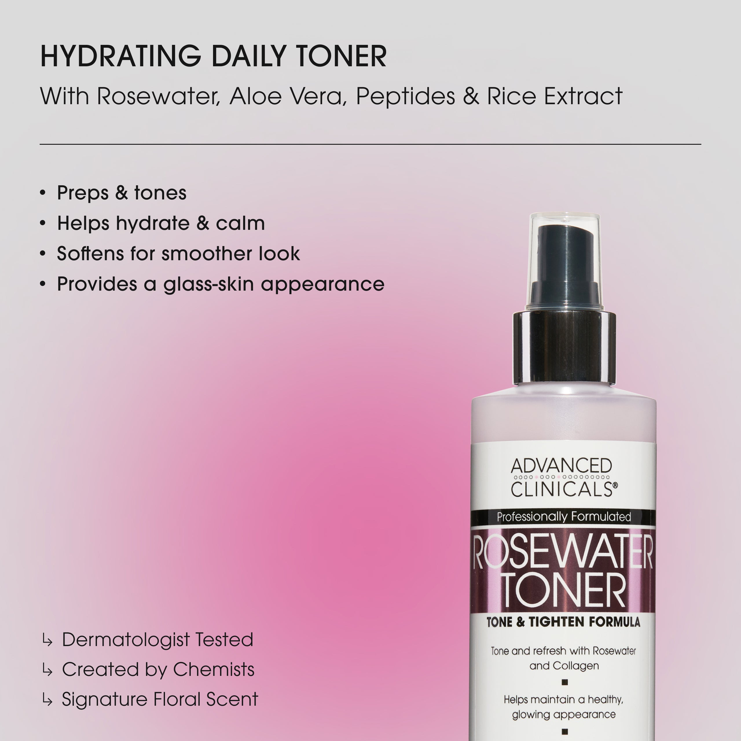 Advanced Clinicals Rosewater Face Toner Rosenwasser Aloe Vera