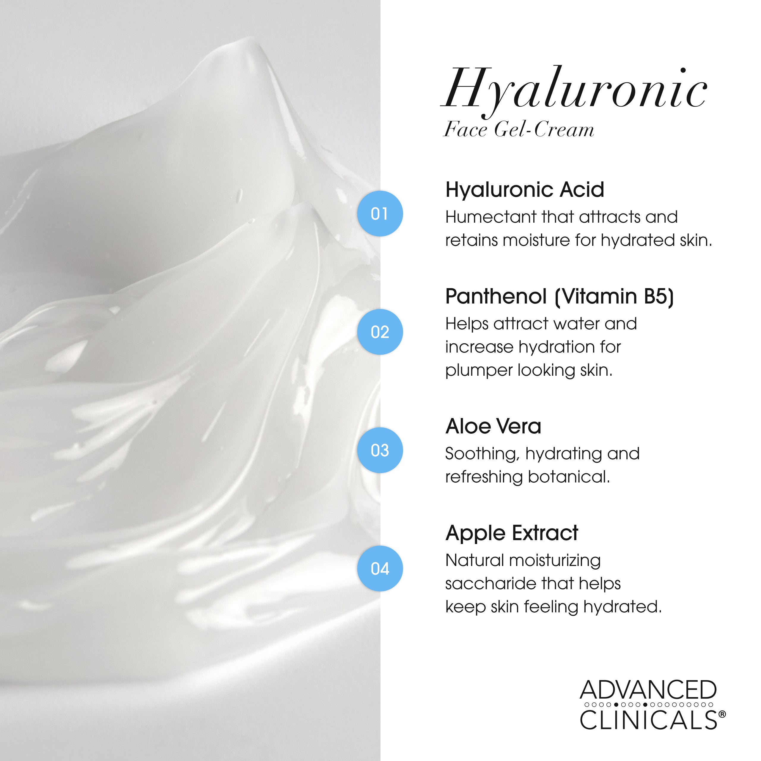 Advanced Clinicals Hyaluronic Face Gel-Cream Gesichtscreme Aloe