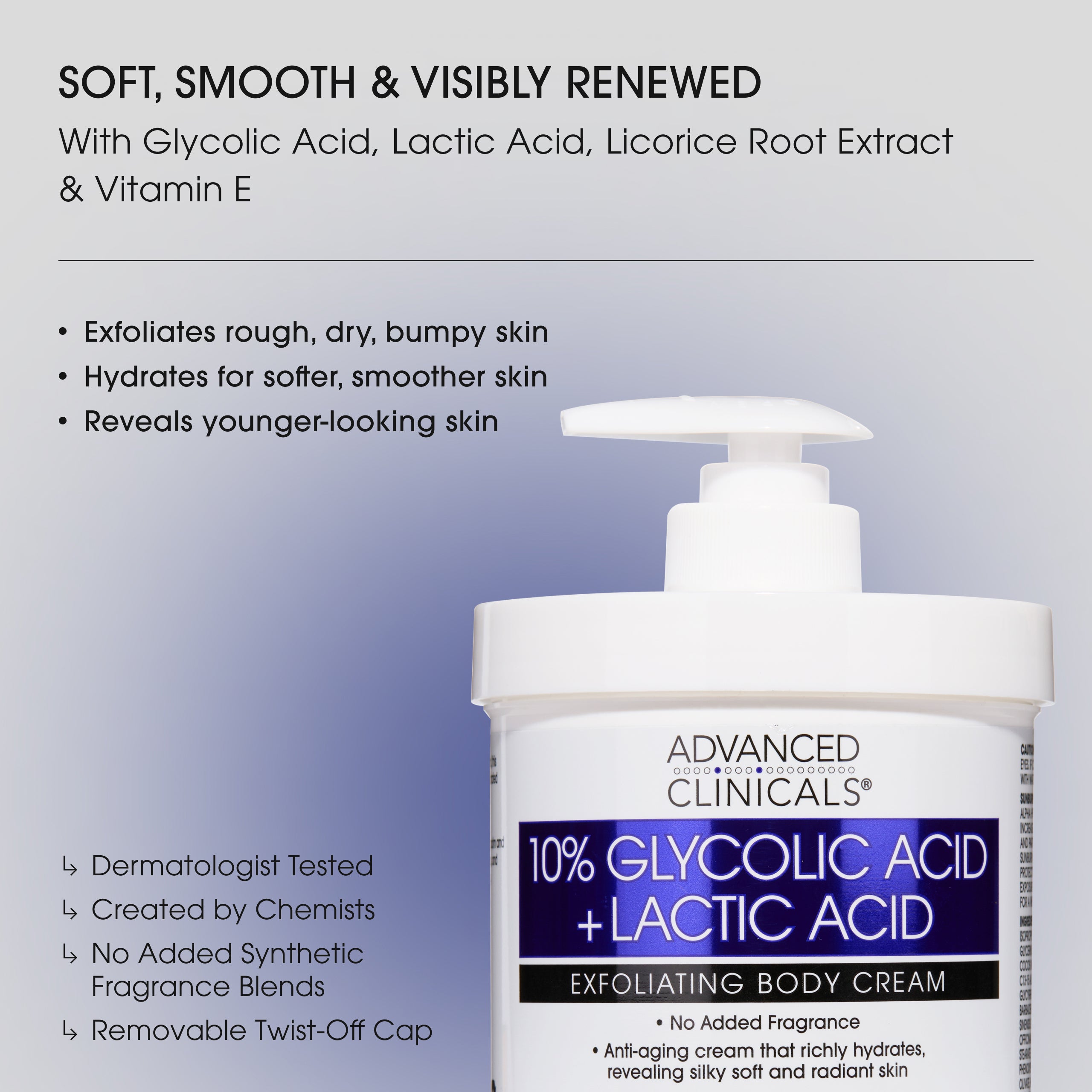 Advanced Clinicals 10% Glycolic Körpercreme mit Milchsäure