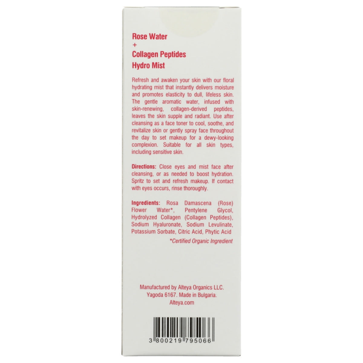 Alteya Rose Water Gesichtswasser Toner Hyaluron 120 ml