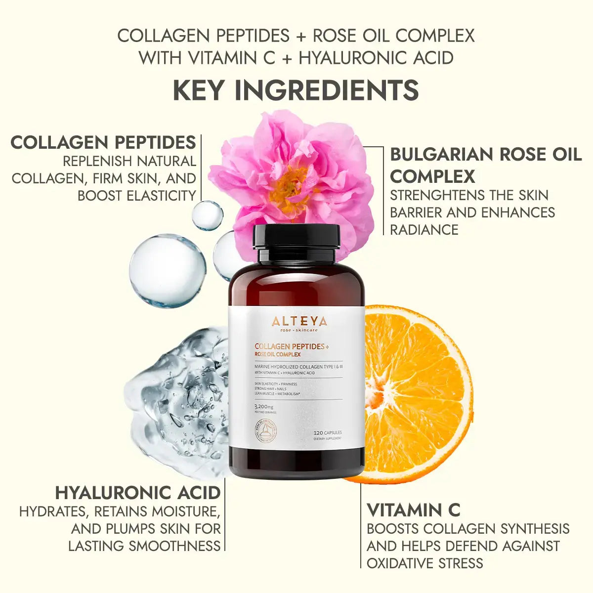 Alteya Collagen Peptides Rosenöl Kapseln Haut Haare